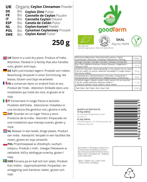 goodFarm Organic Ceylon Cinnamon Powder 250g